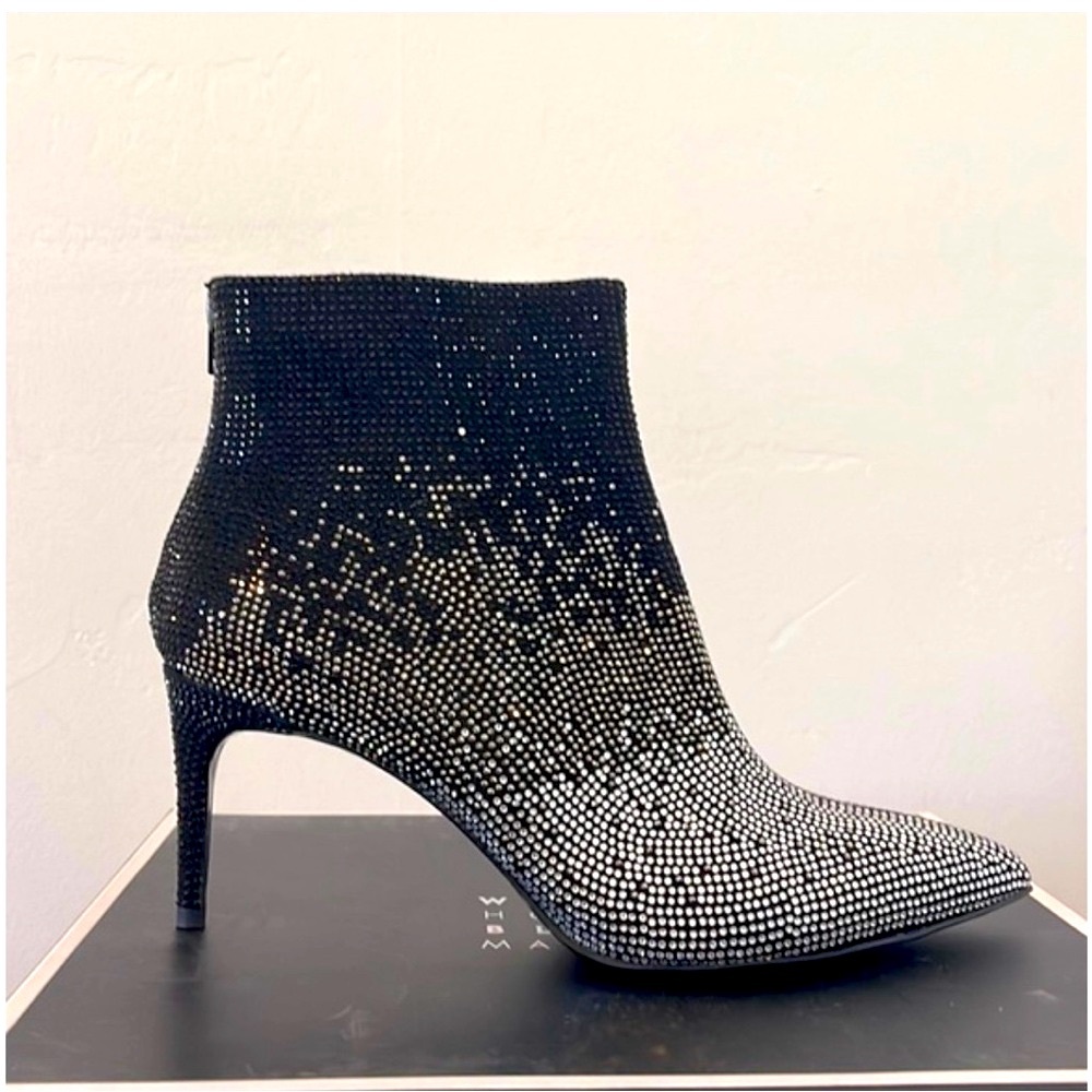 White House Black Market Women's Black Ankle Boots Ariana Sparkle mid heel size8